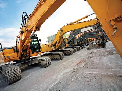 Equipment in a yard prepared to load on vessel