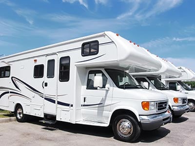 RV's lined up at a dealership